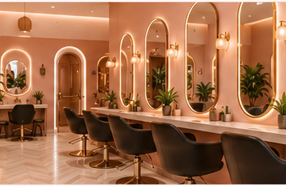 Warm modern women-focused salon interior